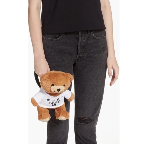 Moschino Stuffed Teddy Bear Coin Clutch Crossbody Bag NWT - Picture 4 of 15